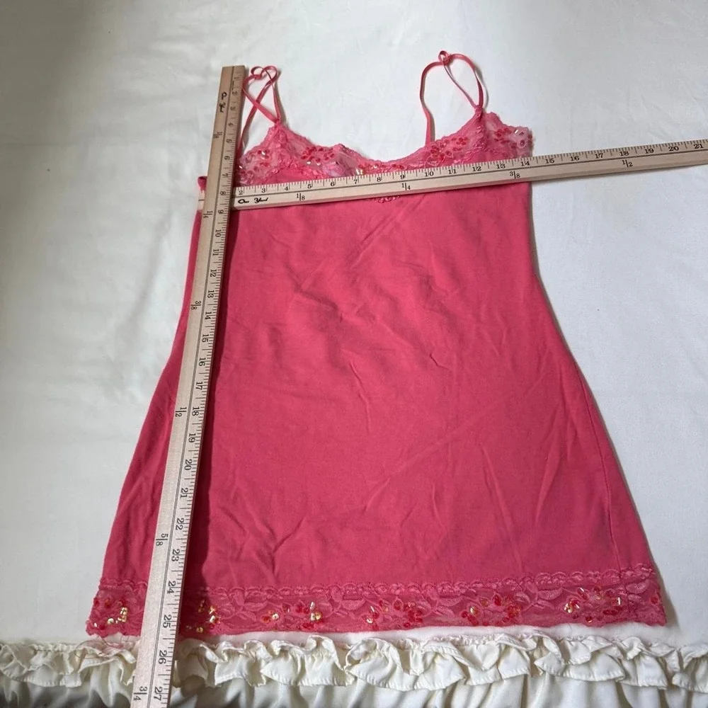 Pink Lace Cami  Y2K Deb pink lace trim camisole tank top size large - Picture 3 of 5